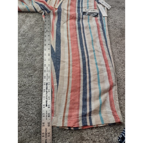 Dash Linen Blend Pants Womens Medium Stripe Drawstring Boho Cozycore Beach - Picture 10 of 11